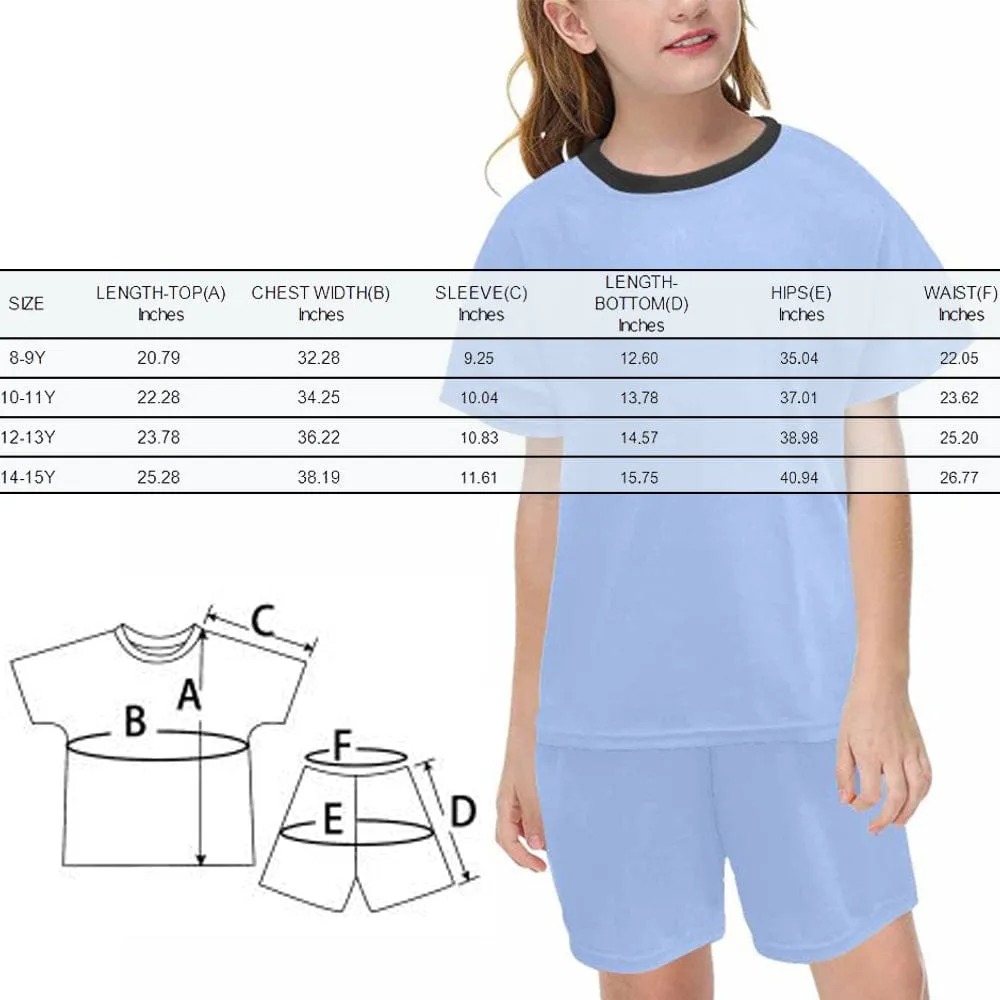 Big Kids Pajamas Custom Face Yellow Flowers Sleepwear Personalized Kids' Short Sleeve Pajama Set For Girls 8-15Y