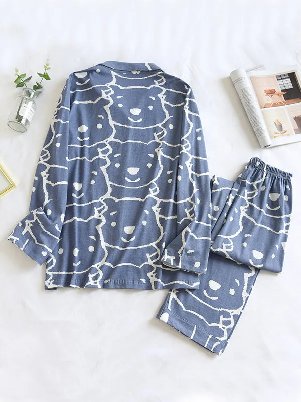 Cartoon Print Cotton Couple Pajamas