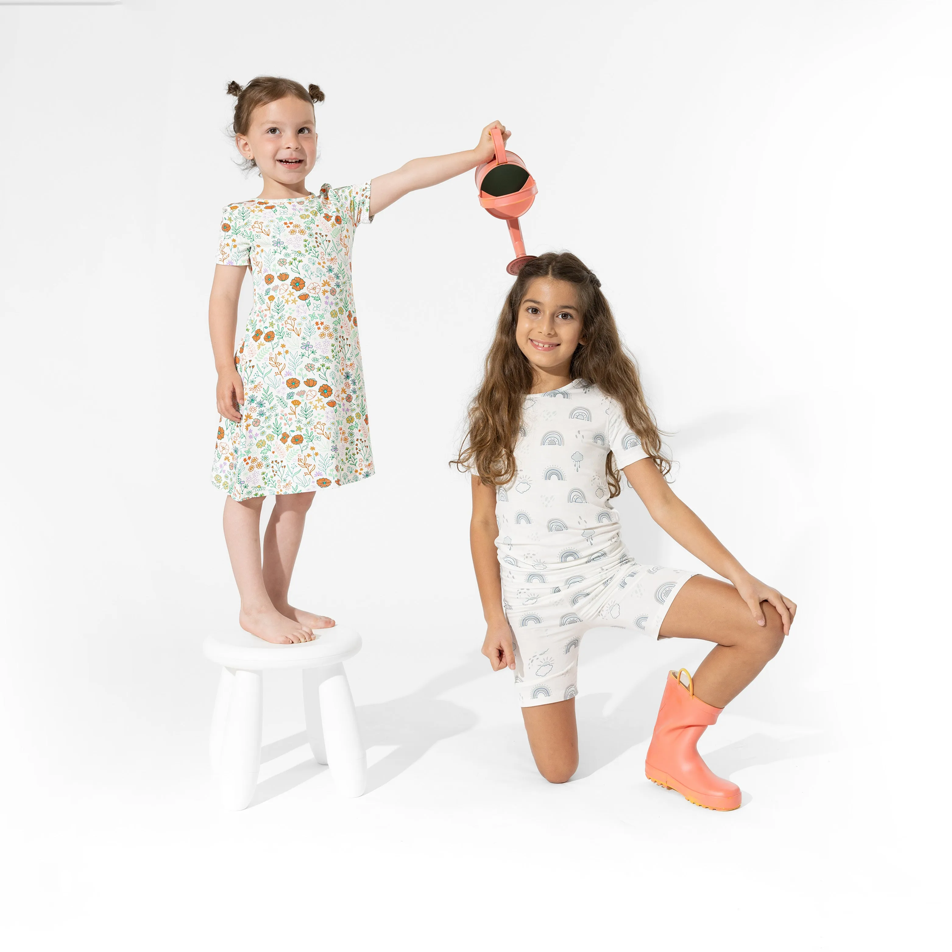 Grey Rainbows Bamboo Kids Pajama Short Set